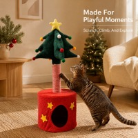 Griffoir pour chat en forme de sapin de Noël festif avec maisonnette fermée, poteau à griffer vertical pour le jeu et le repos des animaux domestiques en intérieur pendant les fêtes