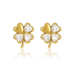 Boucles d'oreilles fines trèfle à quatre feuilles plaqué or 18 carats avec zircon cubique bijoux porte-bonheur parfaits pour les femmes Style élégant - Product Image 5