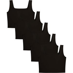 Women's Sport <b>Bra</b> Tank Top Spandex Square Neck Spaghetti Strap Four Way <b>Stretch</b> Workout Fitness Crop Top Multi Pack - Product Image 1