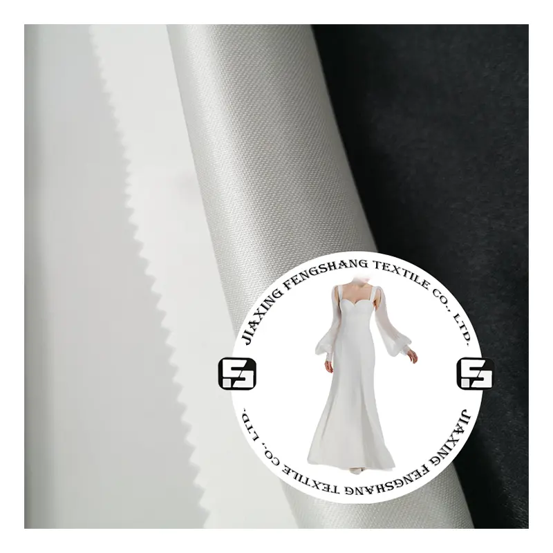 Best sell 75D*150D Shining stoff 88gsm 100% Polyester Satin Fabric for wedding dress bridal gown evening fabric white