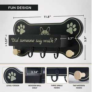 Organisateur de stockage en forme d'os en bois pour clé et laisse de chien à un niveau pour salle de bain <span class=keywords><strong>cuisine</strong></span> salon - Product Image 2