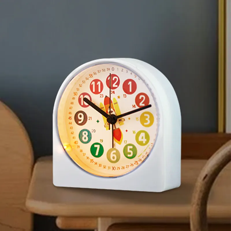 4 inch educational children's alarm clock with night light cheap custom mute kids learning bedroom cartoon desk table clocks