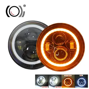 MOXI IOL 60w Car DRL Turn Light Round Led Headlight With Halo Angle Eyes 12v 24v 7 Inch For Jeep Wrangler