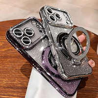 Étui magnétique BlingRhinestone avec béquille pour iPhone 17 Pro 16 15, avec protection d'objectif d'appareil photo, antichoc scintillant