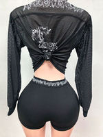Y1333 - Ensemble 2 pièces tendance de luxe décontracté pour femme avec imprimé lettres, manches longues et short en maille respirante