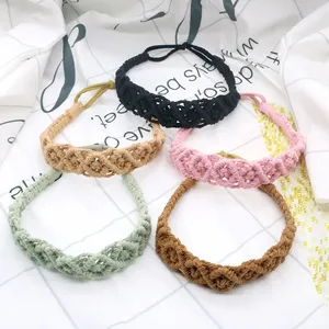 Cinta para la cabeza de macramé para adultos, accesorios para el cabello, turbante elástico, Color sólido bohemio, banda para el pelo de macramé, entrelazado