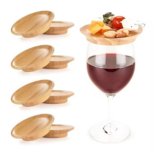 Couvre-verres à vin en bambou pour plateaux à snacks, style rustique écologique, lot de 4 - Product Image 1