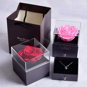 वैलेंटाइन माँ दिन अनन्त गुलाब संरक्षित गुलाब फूल प्यार आप के साथ एक में एक्रिलिक बॉक्स संरक्षित गुलाब हार उपहार सेट