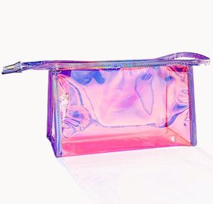 Pink <b>Transparent</b> Laser Cosmetic <b>Bag</b> Iridescent Holographic Waterproof PVC <b>Makeup</b> Organizer <b>Bag</b> for Women - Product Image 1