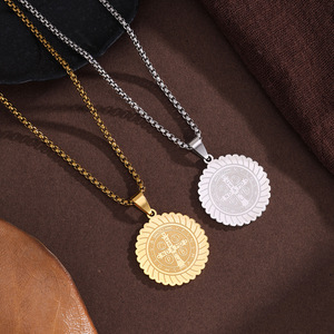 Collar de Acero Inoxidable con Medallón de Cruz de San Bernardo, Collar de Acero de Titanio de Doble Cara Resistente a la Corrosión - Product Image 1