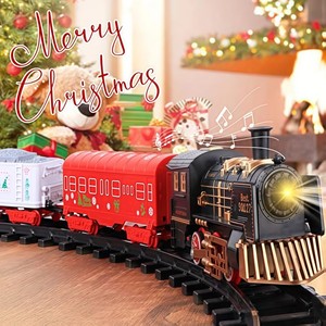 Train de simulation électrique à piles en plastique, Père Noël, avec piste à assembler, jouet musical avec chanson de Noël, jouet suspendu pour - Product Image 5