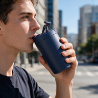 Gobelet isotherme en acier inoxydable à double paroi de 12 oz avec logo personnalisé OEM, couvercle 2-en-1 avec paille et couvercle à ouverture rapide