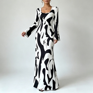 Elegante Abito Autunnale da Donna con Stampa Leopardata, Taglie Forti, Maniche a Campana, in Chiffon, Casual, con Vita Naturale - Product Image 1