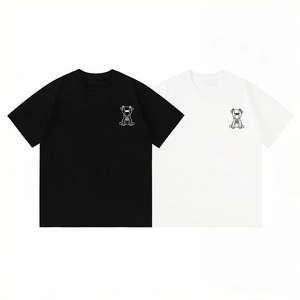 T-shirt Unisex in Cotone con Collo Tondo, Ricamo Cartoon Double F Puppy, Minimalista, Streetwear a Maniche Corte - Product Image 3