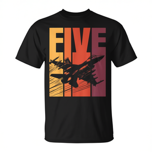 Camiseta retro de avión de combate militar para niños de 5 años, regalo de cumpleaños número 5 - Product Image 2