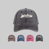 Gorra de Béisbol Unisex Ajustable con Visera Curva, Bordado 3D en Relieve con Letras, Algodón Lavado Vintage Multicolor