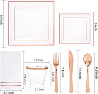 Ensemble de vaisselle carré transparent rose doré de 350 pièces comprenant des assiettes, des tasses, des couverts et des serviettes pour les fêtes d'automne, les mariages et les douches nuptiales