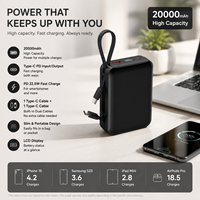 Power Bank 20000mAh 22.5W Pengisian Cepat dengan Kabel Terintegrasi Layar LCD Pengisi Daya Portabel untuk Smartphone