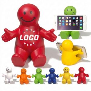 Custom Logo Smiley Man Stress Ball and Phone Holder PU Squeeze <b>Desktop</b> <b>Stand</b> for Promotional Gift - Product Image 1