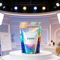 Sacs refermables personnalisés en PVC Mylar de qualité alimentaire, thermosoudés, avec fermeture éclair, transparents, en film holographique laser, sur mesure
