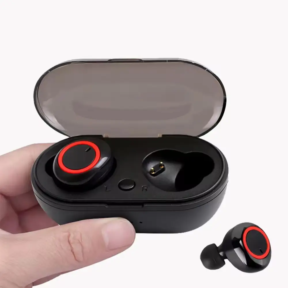 Y50 headphone nirkabel TWS BT earphone, Headset olahraga tahan air mikrofon musik untuk semua ponsel pintar