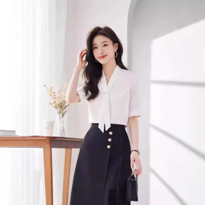 Women's White Chiffon Blouse Solid Color Wrap And Tie Long Sleeve Work Shirt Professional Office Top Autumn Winter - Product Image 2