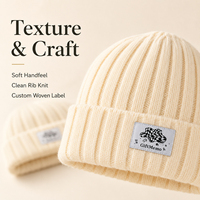 Gorro de Punto Liso para Invierno, Gorros con Etiqueta Tejida Personalizada de Marca Propia