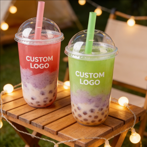 Vasos Desechables de Plástico PP Transparente de 24oz, Personalizados con Impresión UV, con Tapas y Pajitas, 90mm - Product Image 4