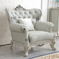 Canapé de luxe classique européen pour villa, style palais français haut de gamme, en cuir bleu combiné, en forme de U, mobile, trois places