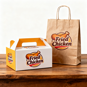 กล่องใส่ไก่ทอดแบบใช้แล้วทิ้งคุณภาพสูง รีไซเคิลได้ พร้อมหูหิ้ว - Product Image 1