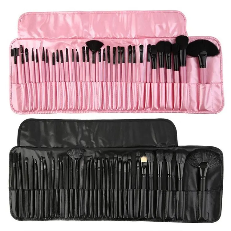 Black Makeup Brush Set 32Pcs Wood Customized Professional Cosmetic Pink Black Blush Brush Hand Bag Portable Makeup Tool Set For Beginner Makeup Artist