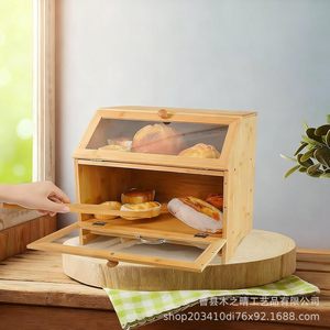Caja de almacenamiento de pan de bambú Kinoharu de 2 niveles, organizador de alimentos de madera maciza para cocina, panadería, pan, frutas, verduras, multiusos - Product Image 2