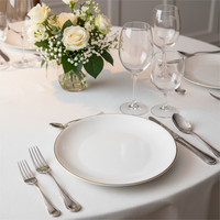Service de vaisselle professionnel en porcelaine blanche de luxe avec bord doré, écologique, durable, rond, en céramique, pour mariage, événement, fête