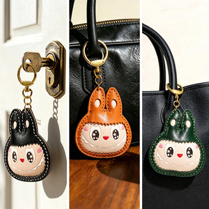 Cute Big Head Vegetable Tanned <b>Leather</b> <b>Keychain</b> Genuine Top Layer Cowhide Bag Charm Car Hanging Ornament - Product Image 2