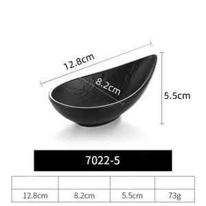 北欧レストラン5/6/7インチ樹皮パターン傾斜ドリップ形状スナックサラダ前菜皿ブラックメラミンディナープレート - Product Image 4