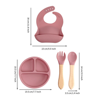 4 PCS Plateaux adhésifs pour bébés et torchons ajustables Jeux de cuillères et fourchettes pour bébés avec manches en bois Ensem