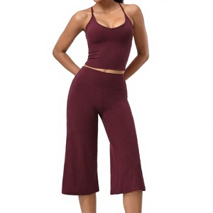 <b>Women</b> Yoga Set Halter Crop and Culotte <b>Pants</b> Quick Dry Breathable Fitness Activewear - Product Image 4