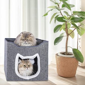 Customizable Modern Solid Eco-Friendly Cat <b>Bed</b> Double Layer Warm Semi-Closed Detachable Washable Foldable Pet Tunnel Cave Square - Product Image 1