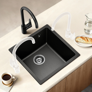Évier de cuisine rectangulaire en granit noir 45x45cm avec égouttoir à vaisselle enroulable et ensemble de vidange - Product Image 3