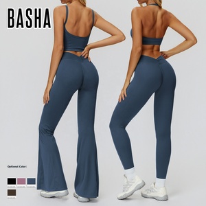 BASHAsports Women's Seamless Yoga Set Sports Bra Jacket <strong>Flare</strong> <strong>Leggings</strong> Workout Activewear Custom Logo - Product Image 1