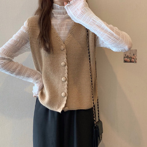 Women's V-neck Knitted Waistcoat Spring Autumn New Design Sense Short Loose <b>Ladies</b> Cardigan Sweater <b>Vest</b> Aesthetic Tops R1943 - Product Image 6