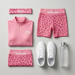 Conjunto Deportivo de 3 Piezas para Mujer, Estampado de Leopardo Rosa, Top Corto con Cierre, Shorts de Cintura Alta, Diadema a Juego, Estilo Y2K Barbiecore, para Gimnasio - Product Image 3
