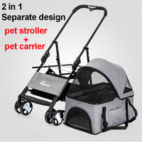 Lzmaker-poussette pliable 2 en 1, à quatre roues séparée et chariot pour animaux de compagnie, accessoire de transport pliable avec une main