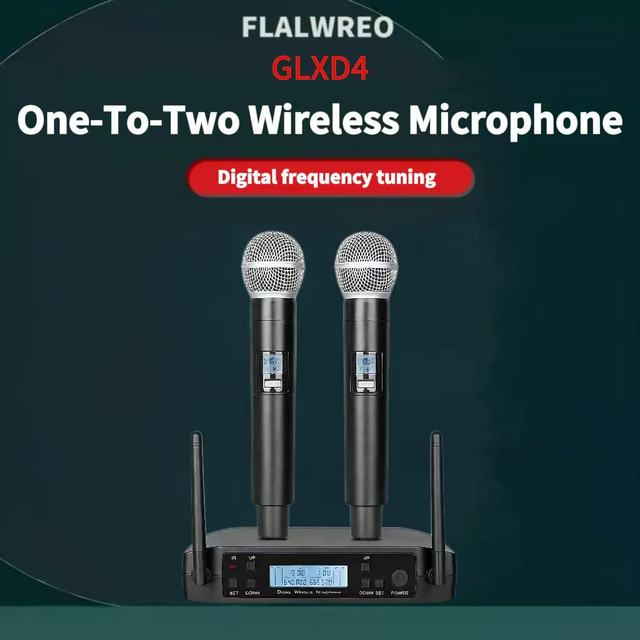 FLALWREO GLXD4 2-channel UHF Wireless Microphone System Battery Powered XLR Connector Handheld Church Use Data Cable Included