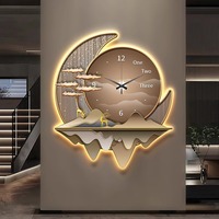 Décoration de restaurant de luxe léger : Horloge murale silencieuse créative avec lampe, nouveau modèle 2025 pour le salon