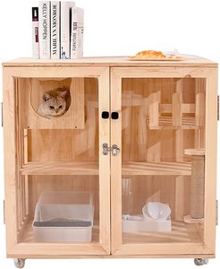 Ev İçi Kedi Kafesi İçin Tek Parça Ahşap Kedi Mobilyası Dolabı, Tuvalet Alanı ile - Product Image 3