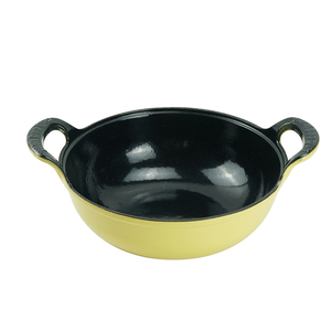 Poêle à Wok <span class=keywords><strong>traditionnelle</strong></span> chinoise <span class=keywords><strong>en</strong></span> <span class=keywords><strong>fonte</strong></span> 2 poignées poêle à frire profonde enduite d'émail pour cuisinières à gaz électriques couvercle <span class=keywords><strong>en</strong></span> bois fours hollandais - Product Image 2