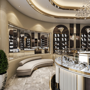 ألواح زخرفية بيضاء + سوداء + ذهبية، منصة عرض دائرية، خزانة عرض زجاجية شفافة، تصميم داخلي - Product Image 2