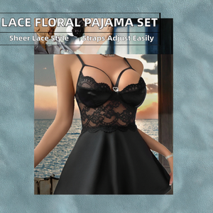 Pyjama deux pièces pour femme, vente en gros ODM, taille élastique, été, motif floral, bretelles fines réglables, dentelle, respirant - Product Image 2