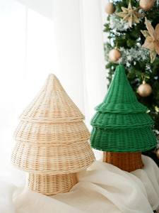 Collier d'arbre de Noël de haute qualité accrocheur deux tons rotin jonc de mer collier d'arbre collier d'arbre de Noël à la main - Product Image 5